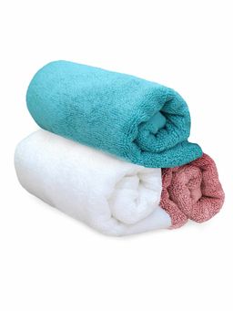Heelium - Bamboo Hand Towel Soft Absorbent And Odour Free 3 Pcs Pink Teal White