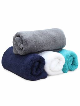 Heelium - Bamboo Hand Towel Soft Absorbent And Odour Free 4 Pcs Blue Grey Teal White