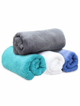 Heelium - Bamboo Hand Towel Soft Absorbent And Odour Free 4 Pcs Iris Grey Teal White