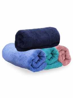 Heelium - Bamboo Hand Towel Soft Absorbent And Odour Free 4 Pcs Pink Blue Teal Iris
