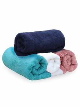 Heelium - Bamboo Hand Towel Soft Absorbent And Odour Free 4 Pcs Pink Blue Teal White