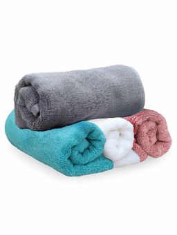 Heelium - Bamboo Hand Towel Soft Absorbent And Odour Free 4 Pcs Pink Grey Teal White
