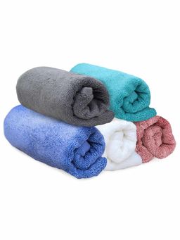 Heelium - Bamboo Hand Towel Soft Absorbent And Odour Free 5 Pcs Grey Teal White Iris Pink