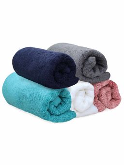 Heelium - Bamboo Hand Towel Soft Absorbent And Odour Free 5 Pcs Pink Blue Grey Teal White