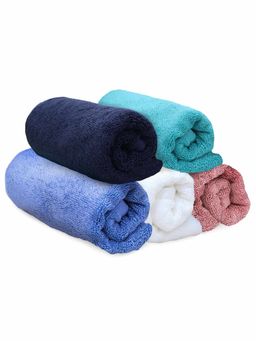 Heelium - Bamboo Hand Towel Soft Absorbent And Odour Free 5 Pcs Teal White Iris Pink Blue