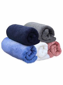 Heelium - Bamboo Hand Towel Soft Absorbent And Odour Free 5 Pcs White Iris Pink Blue Grey