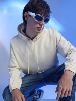 Campus Sutra - Men'S Light Yellow Oversized Pullover Sweatshirt with Kangaroo Pocket