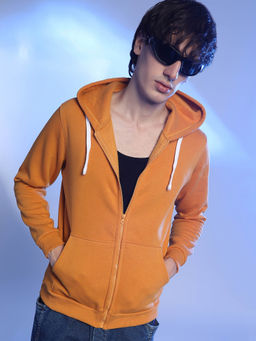 Campus Sutra - Men'S Mustard Yellow Zip-Front Hoodie with Contrast Drawstring