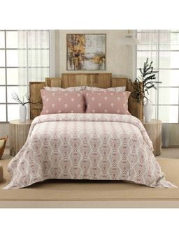 Boutique Living - Isabella 500 Tc Pink Ethnic Bedsheet with 4 Pillow Covers (King)