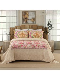 Boutique Living - Gardenia Augusta 300 Tc Pink Ethnic Bedsheet with 2 Pillow Covers (King)