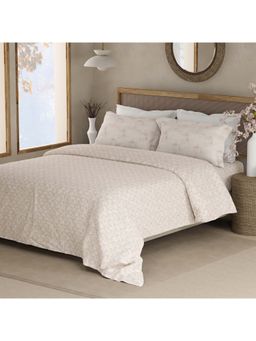 Boutique Living - Valatia 200 Tc Beige Floral Bedsheet with 2 Pillow Covers (Double)