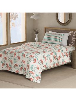 Boutique Living - Valatia 200 Tc Red Floral Bedsheet with 1 Pillow Cover (Single)