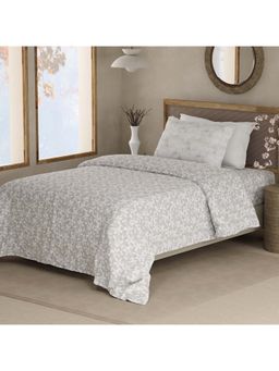 Boutique Living - Valatia 200 Tc Grey Floral Bedsheet with 1 Pillow Cover (Single)