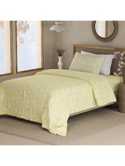 Boutique Living - Valatia 200 Tc Yellow Floral Bedsheet with 1 Pillow Cover (Single)