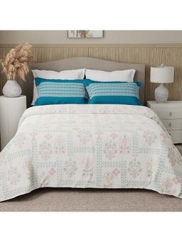 Boutique Living - Valatia 200 Tc Blue Karigari Printed Bedsheet with 2 Pillow Covers (Double)