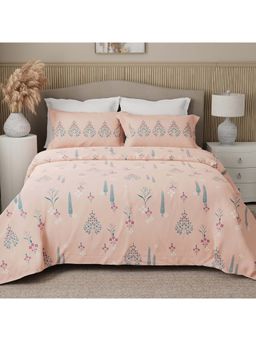 Boutique Living - Valatia 200 Tc Peach Karigari Printed Bedsheet with 2 Pillow Covers (Double)
