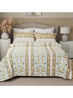 Boutique Living - Valatia 200 Tc Karigari Yellow Bedsheet with 2 Pillow Covers (Double)