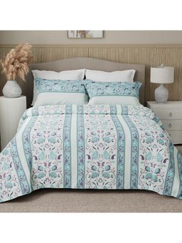 Boutique Living - Valatia 200 Tc Karigari Blue Bedsheet with 2 Pillow Covers (Double)