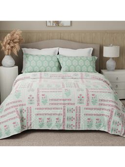 Boutique Living - Valatia 200 Tc Karigari Green Bedsheet with 2 Pillow Covers (Double)