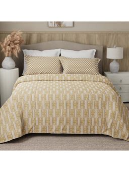 Boutique Living - Valatia 200 Tc Karigari Beige Ethnic Bedsheet with 2 Pillow Covers (Double)