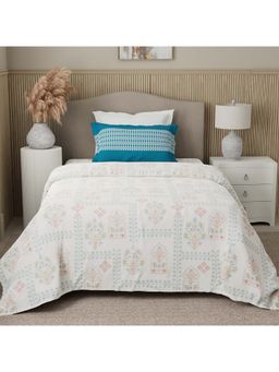 Boutique Living - Valatia 200 Tc Blue Karigari Printed Bedsheet with 1 Pillow Cover (Single)