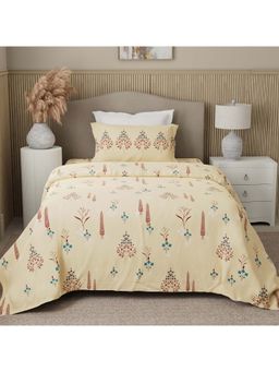 Boutique Living - Valatia 200 Tc Yellow Karigari Printed Bedsheet with 1 Pillow Cover (Single)