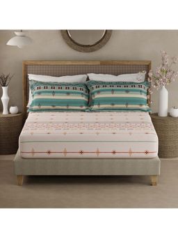 Boutique Living - Valatia Gypsy 200 Tc Green Ethnic Fitted King Bedsheet with 2 Pillow Covers (King)