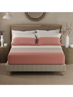 Boutique Living - Valatia Gypsy 200 Tc Rust Ethnic Fitted King Bedsheet with 2 Pillow Covers (King)