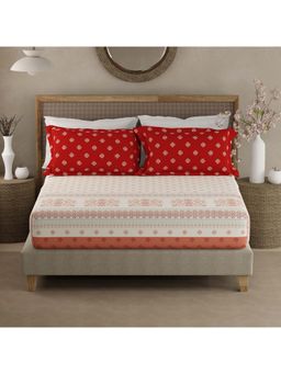 Boutique Living - Valatia Gypsy 200 Tc Red Ethnic Fitted King Bedsheet with 2 Pillow Covers (King)