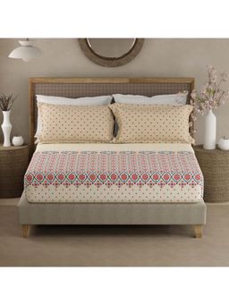 Boutique Living - Valatia Gypsy 200 Tc Beige Ethnic Fitted King Bedsheet with 2 Pillow Covers (King)