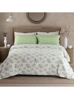 Boutique Living - Valatia 200 Tc Green Floral Bedsheet with 2 Pillow Covers (King)