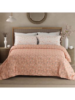 Boutique Living - Valatia 200 Tc Peach Floral Bedsheet with 2 Pillow Covers (King)