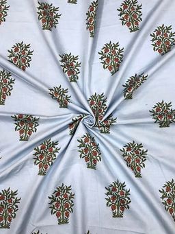 Palash - Blue Floral Block Print Unstitched Kurta Fabric