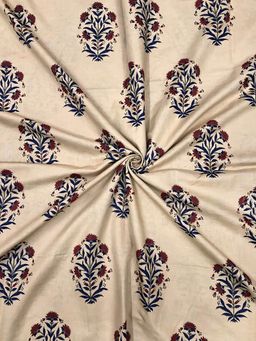 Palash - Beige Floral Block Print Unstitched Kurta Fabric