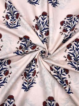 Palash - Pink Floral Block Print Unstitched Kurta Fabric