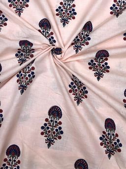 Palash - Pink Floral Block Print Unstitched Kurta Fabric
