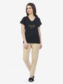 MAYSIXTY - Cotton Sleepwear Top And Joggers - Black And Cream