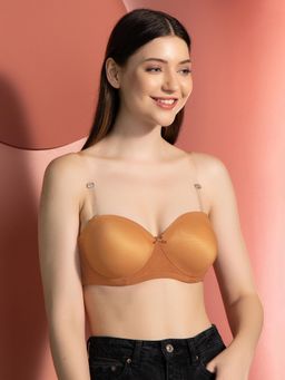 Clovia - Padded Underwired Full Coverage Strapless Bra In Brown With Transparent Straps