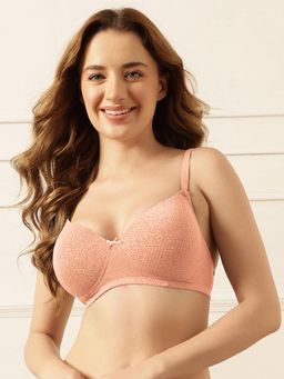 Clovia - Padded Non-Wired Full Coverage Geometric Print Multiway T-Shirt Bra Peach