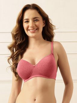 Clovia - Padded Non-Wired Full Coverage Geometric Print Multiway T-Shirt Bra Pink