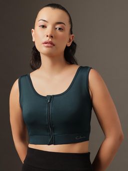Clovia - Medium Impact Sports Bra With Front Zipper Teal