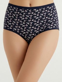 Clovia - Cotton High Waist Floral Print Hipster Panty Navy Blue