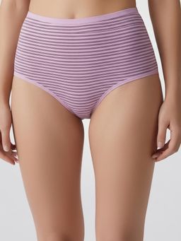 Clovia - Cotton High Waist Striped Print Hipster Panty Pink