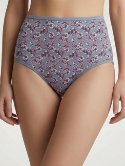 Clovia - Cotton High Waist Floral Print Hipster Panty Grey