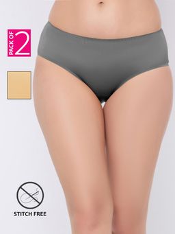 Clovia - Mid-Waist Seamless Bonded Hipster Panties Multi-Color (Pack of 2)