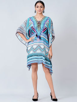 First Resort by Ramola Bachchan - Blue Geometric Kaftan Tunic