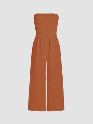 Strapless Ruched Tube Wide Leg Jumpsuit