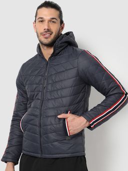 Campus Sutra - Navy Blue Solid Jacket Side Stripes