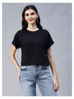 RIGO - Women Black Cap Sleeves Poly Corduroy Crop Top