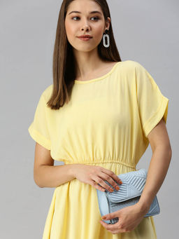 SHOWOFF - Yellow Solid Fit and Flare Knee Length Dress
